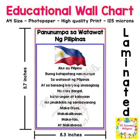 A4 PANUNUMPA SA WATAWAT Laminated Educational Wall chart for kids ...