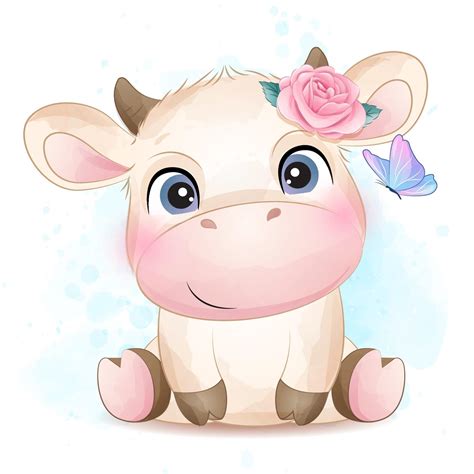 Cute little cow with watercolor illustration 2063892 Vector Art at Vecteezy