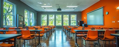 Premium Photo | An Empty Classroom With Desks And Chairs Providing ...