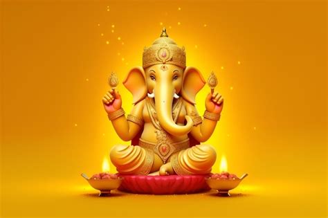 Premium AI Image | Idol of Lord Ganesha on yellow background Happy ...