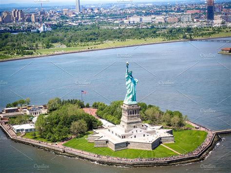 Statue of liberty from aerial view2 containing usa, ny, and nyc | High ...