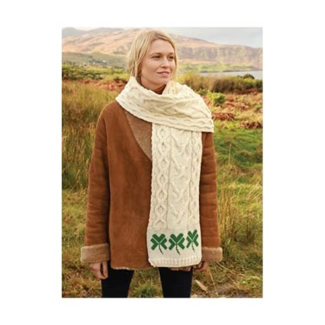 Aran Woollen Mills 100% Merino Wool Shamrock Scarf Natural | Buy ...