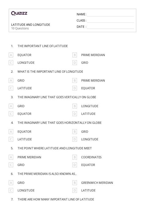 50+ latitude and longitude worksheets on Quizizz | Free & Printable