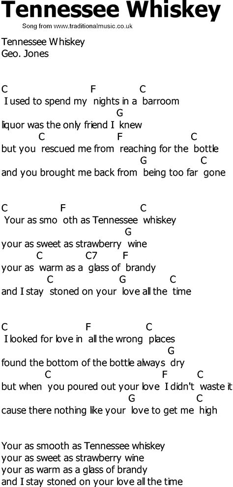 Old Country song lyrics with chords - Tennessee Whiskey