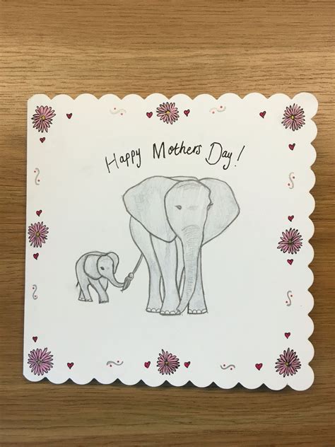 Hand drawn elephant Mother's Day card #Elephant #MothersDay | Mothers ...