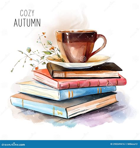 Autumn Cozy Set with Vintage Books and Coffee Cup. Stock Illustration ...