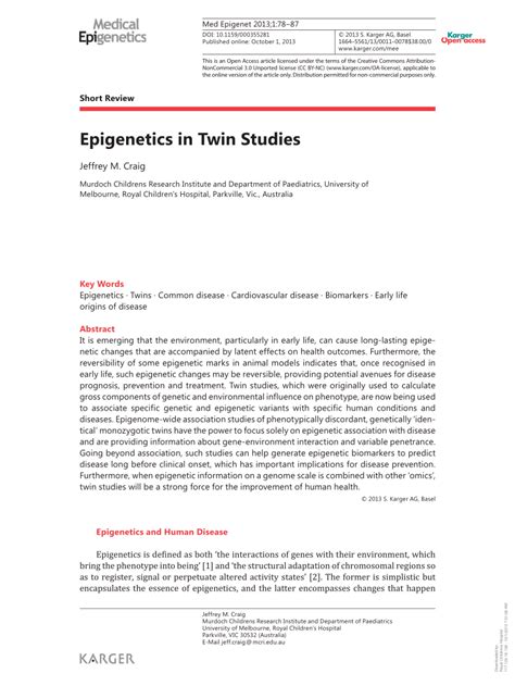 (PDF) Epigenetics in Twin Studies