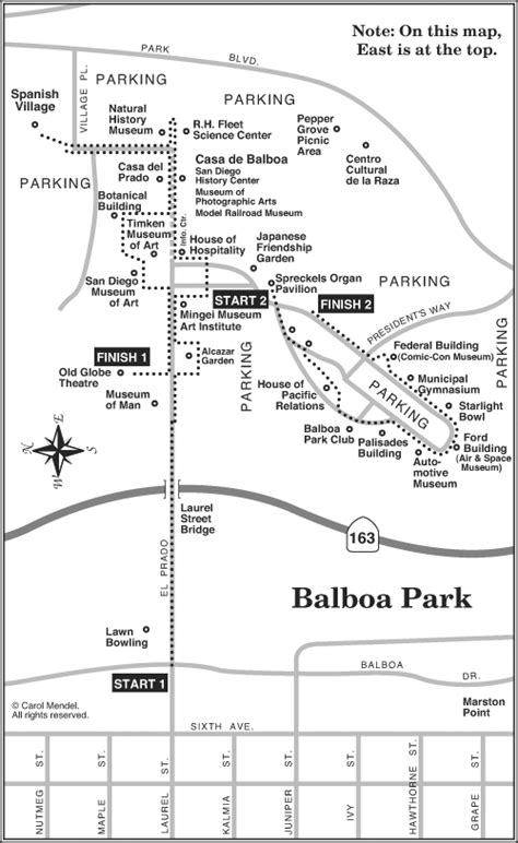 Map of two walking tours in Balboa Park