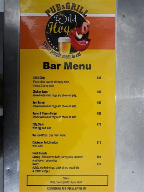 Menu at The Wild Hog Pub & Grill, Port Elizabeth