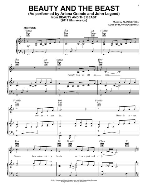 Ariana Grande & John Legend "Beauty And The Beast" Sheet Music Notes ...