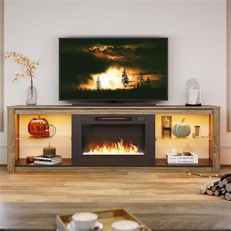 Bestier 70.8 in. Wash Grey TV Stand with Fireplace Fits TVs up to 75 in ...