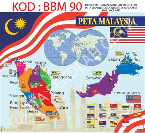 (BBM90) Peta dan Bendera Negeri di Malaysia