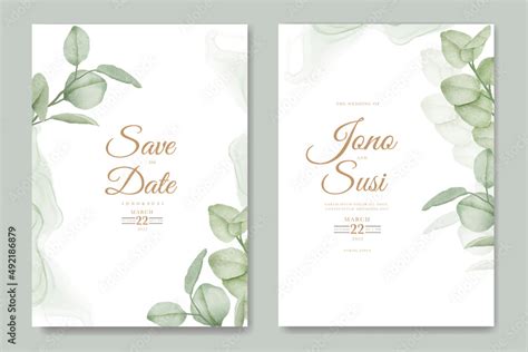 Watercolor eucalyptus wedding invitation card set Stock Vector | Adobe ...