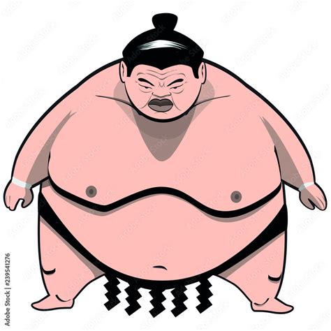 Hand drawn asian sumo wrestler. Very fat and evil looking cartoon ...