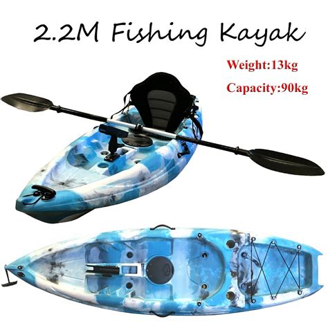 2.2M Kids Teens Junior Fishing Kayak Single Rod Holder Seat Paddle Aqua ...