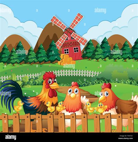 Chicken family at farmland illustration Stock Vector Image & Art - Alamy