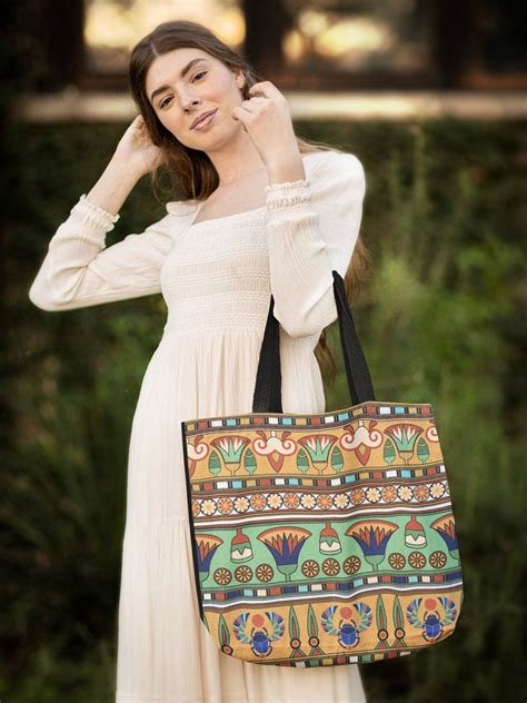 Ancient Egyptian Lotus Flower Art, Egyptian Theme Polyester Tote Bag ...