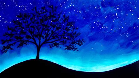 Acrylic Painting Trees and Stars Silhouette Painting Demo - YouTube