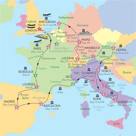 Map of Italy with Major Cities and Destinations