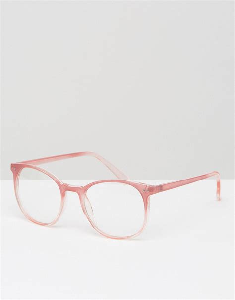 Asos Geeky Round Clear Lens Glasses In Pink in Pink | Lyst