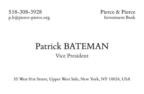 American Psycho Business Card Template