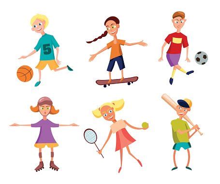 Collection Of Cute Happy Children Playing Sports. Active Kids. Stock ...