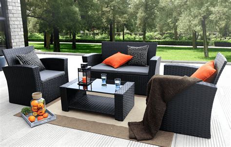 Baner Garden Outdoor Furniture Complete Patio Wicker Rattan Set, Black ...