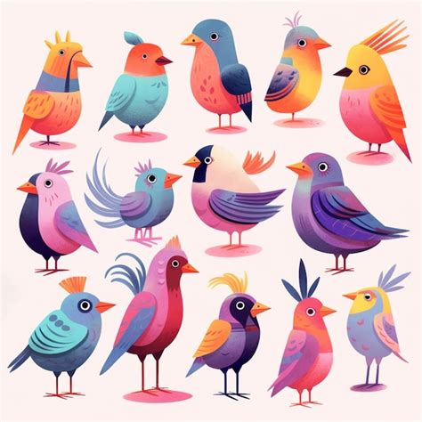 Premium AI Image | A collection of colorful birds with different colors.