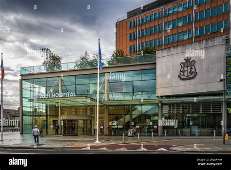 Front view of the entrance to the Mater Hospital in Dublin. Ireland ...