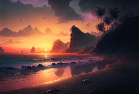 Premium AI Image | Breathtaking beach sunset scenery