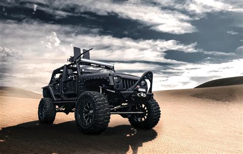 Wallpaper black, desert, jeep, black, desert, front, machine gun ...