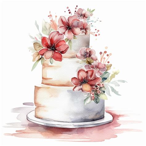 Premium AI Image | A painting of a cake with flowers on it