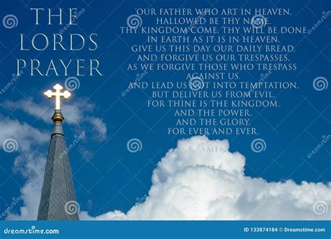 The Lords Prayer with Shining Gold Cross of Christ Stock Photo - Image ...