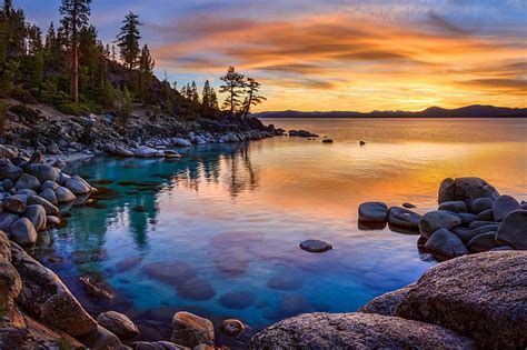 HD wallpaper: California, Lake, Lake tahoe, Nevada, stones, sunset ...