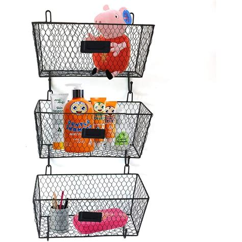 3 Tier Hanging Wire Basket - Wall Mounted Storage Bins with S-Hooks ...