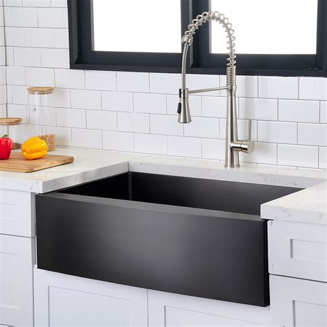 Hotis Black Farmhouse Sink, 33 Inch Farm Sink, Apron-Front 304 ...