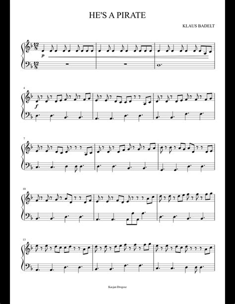 He's a Pirate sheet music for Piano download free in PDF or MIDI