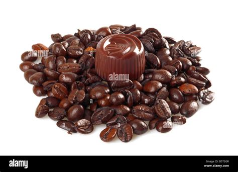 Chocolate and coffee beans on white background Stock Photo - Alamy