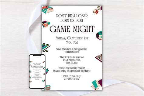 Editable Game Night Invitation, Board Game Night Invite, Card Game ...