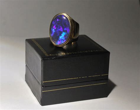 Black Opal Mens Ring 14 K Solid Yellow Gold - Etsy