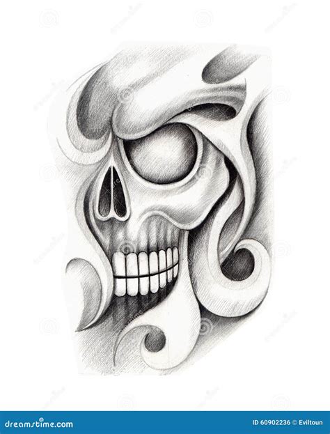 Art skull tattoo. stock illustration. Illustration of hand - 60902236