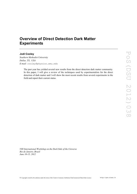 (PDF) Overview of Direct Detection Dark Matter Experiments