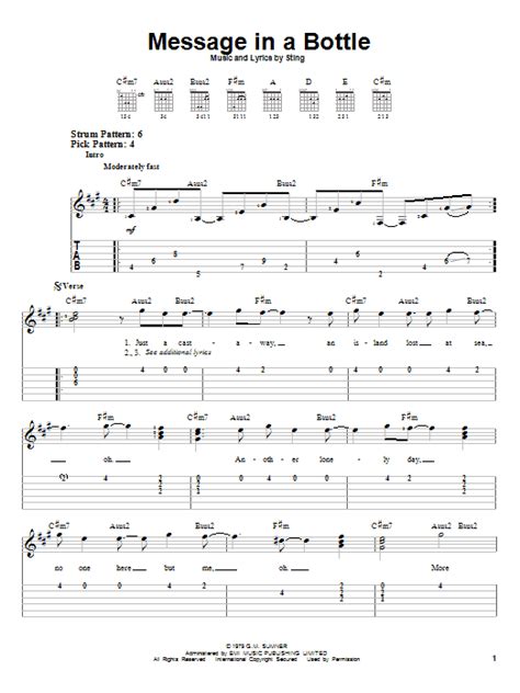 Message In A Bottle sheet music by The Police (Easy Guitar Tab – 21624)