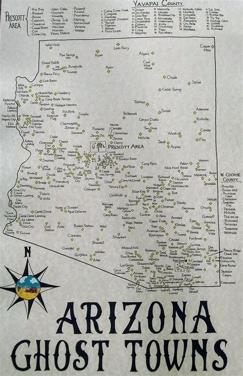 Arizona Ghost Towns Map - Etsy