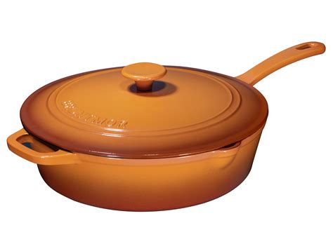 Enameled Cast Iron Skillet Deep Saute Pan with Lid, 12 Inch, Pumpkin ...