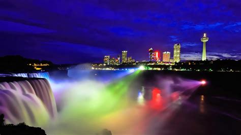 Niagara Falls night view, Canada, colorful light, city Wallpaper ...