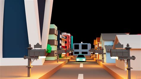 Low Poly Night Cityscape Environment 3D model | CGTrader