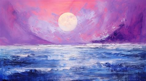 Premium AI Image | A painting of a moon over the ocean.