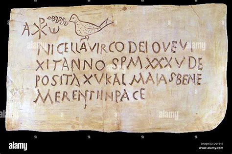 5542. Funerary inscription from Roman catacombs bearing the early ...