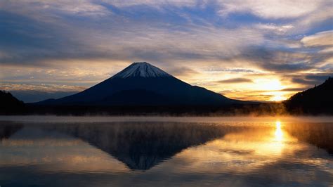 landscape, Sunrise, Sunlight, Mountain, Japan, Mount Fuji, Reflection ...